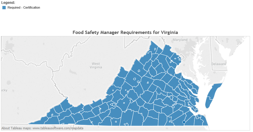 Map – Food Safety Manager Requirements for Virginia