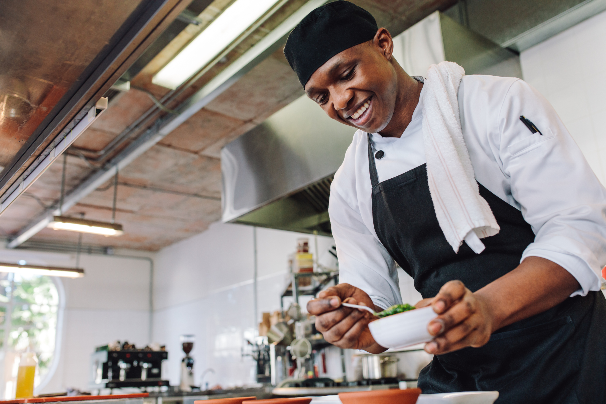 Gourmet chef cooking in a commercial kitchen